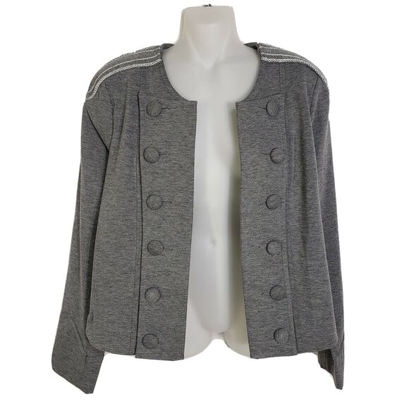 ANA Womens Blazer Jacket Large Gray Military Style Open Front Shoulder Epaulets - Picture 1 of 12